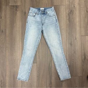 Pistola size 24 mid rise light wash slightly distressed five button fly jeans